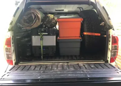 storage boxes inside a truck